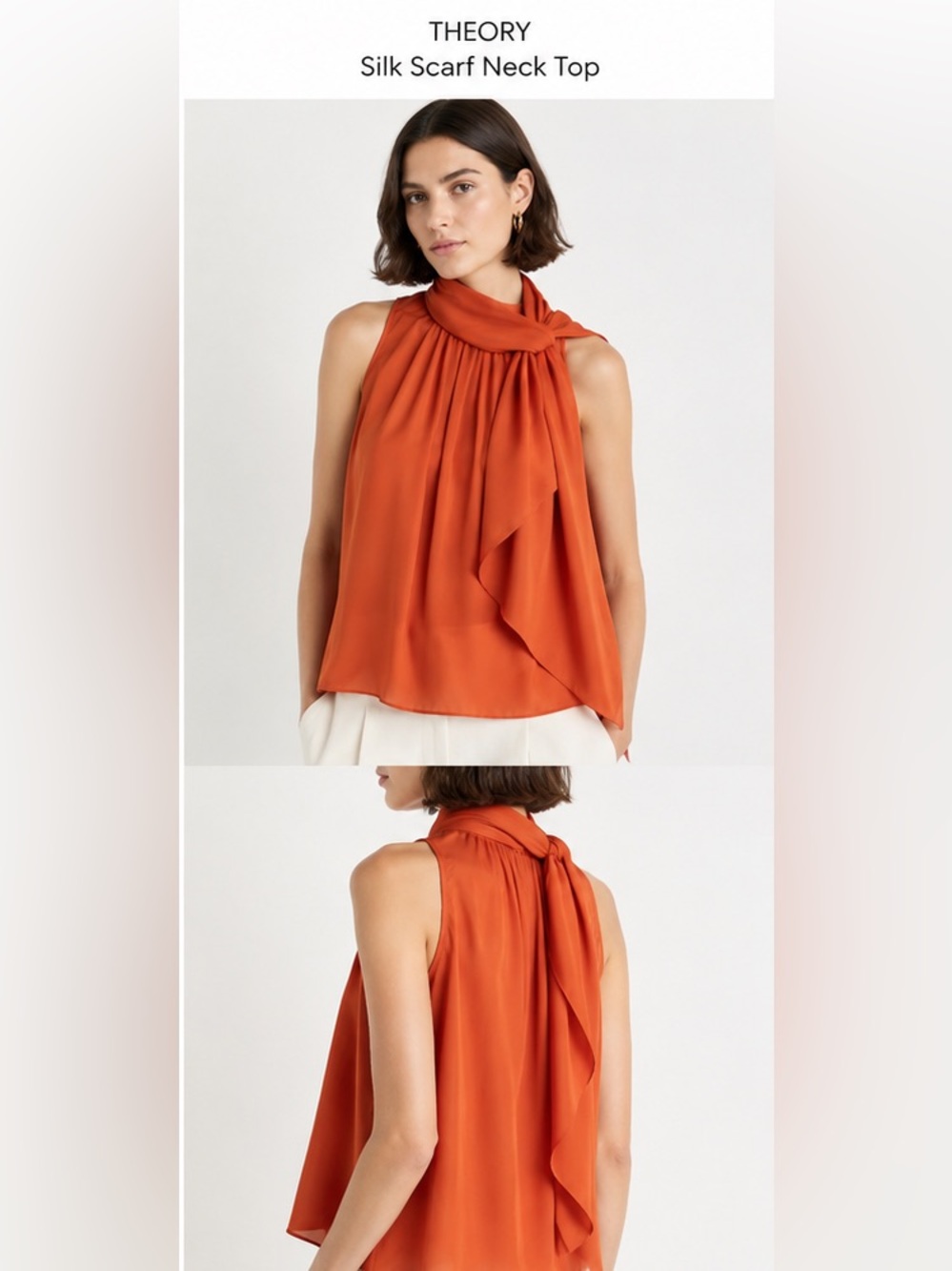 Theory Orange Chiffon Halter with Neck Tie